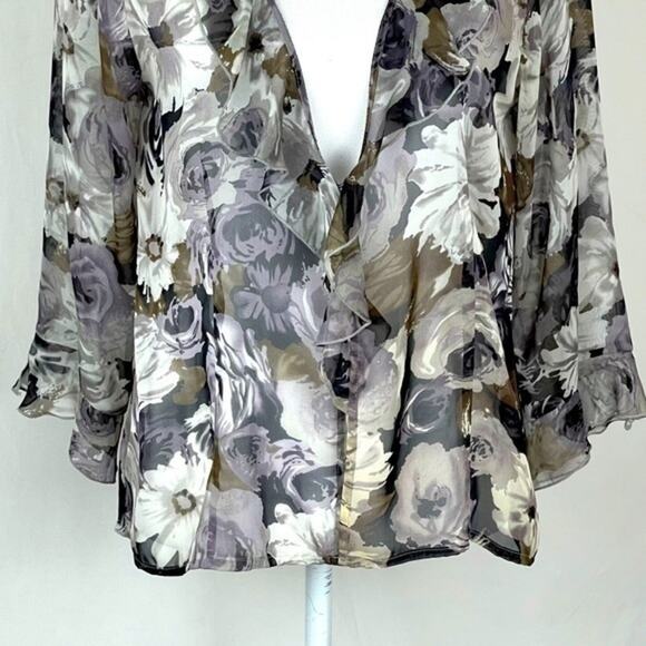 Nicola Sheer Black Gray White Floral Ruffled Party Event Jacket NWOT Size S - Picture 4 of 11